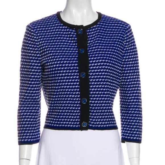 St. John Blue Button-Up Striped Crewneck Sweater - Picture 1 of 3